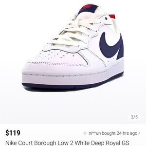 5.5Y Nike Court Borough Low 2 White Deep Royal GS
